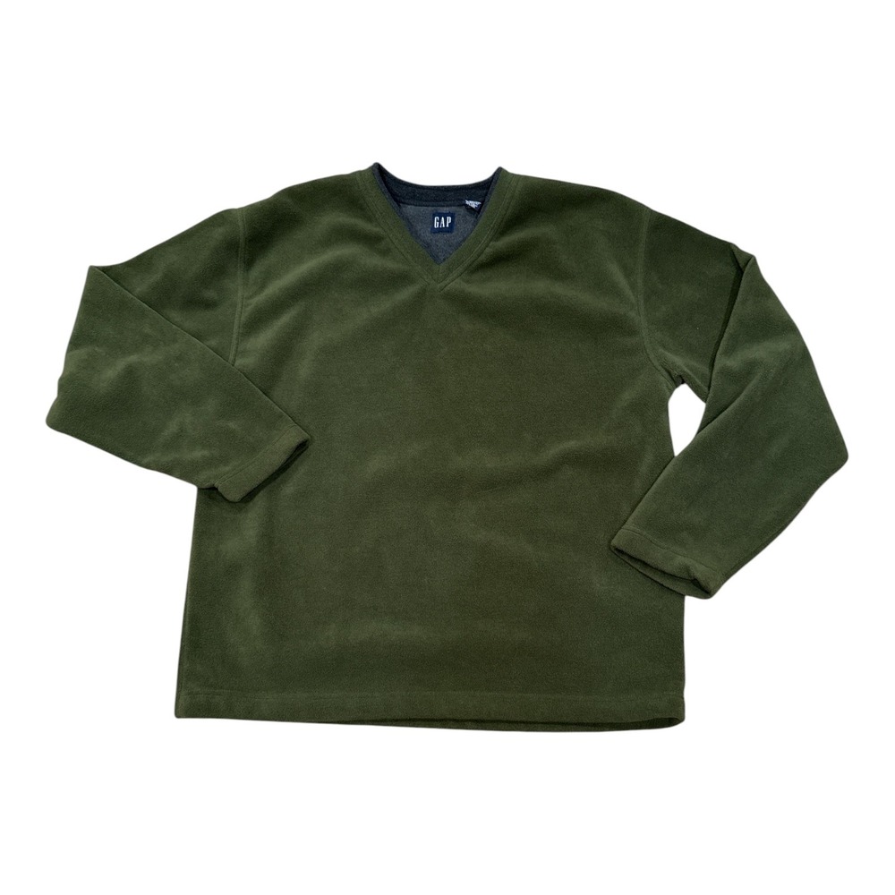 Vintage 90s Gap Mens Fleece V-Neck Sweater XL Forest Green Pullover Top